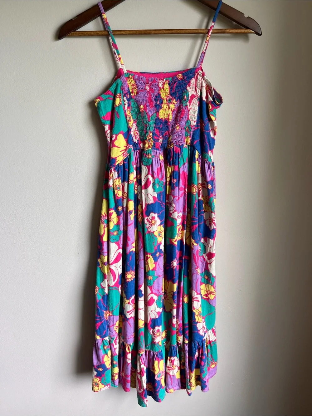 GAP Kids Girls XL 12 Floral Tiered Sundress Maxi Dress Smocked Back Colorful